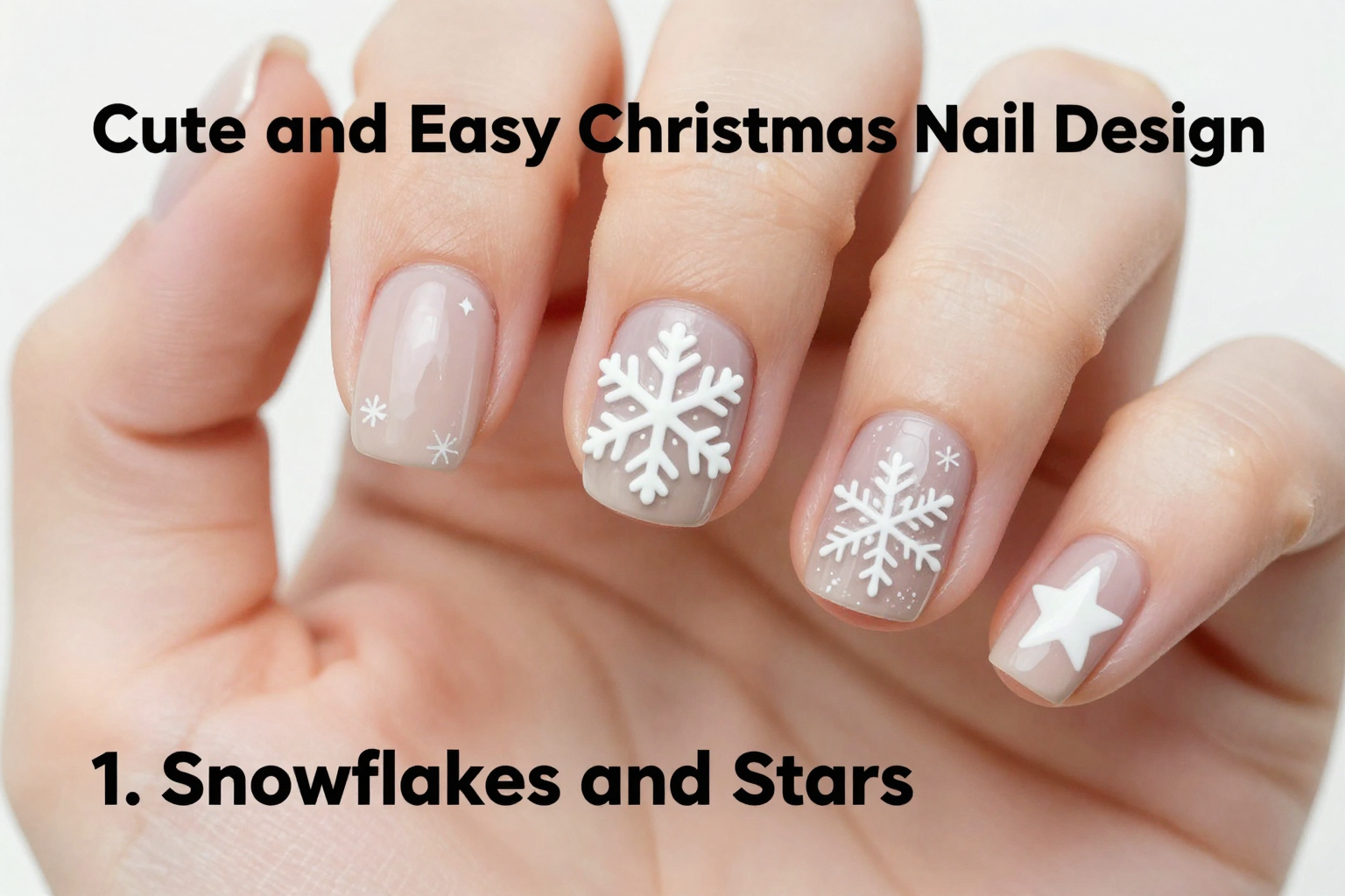 Elegant snowflake and star nail art