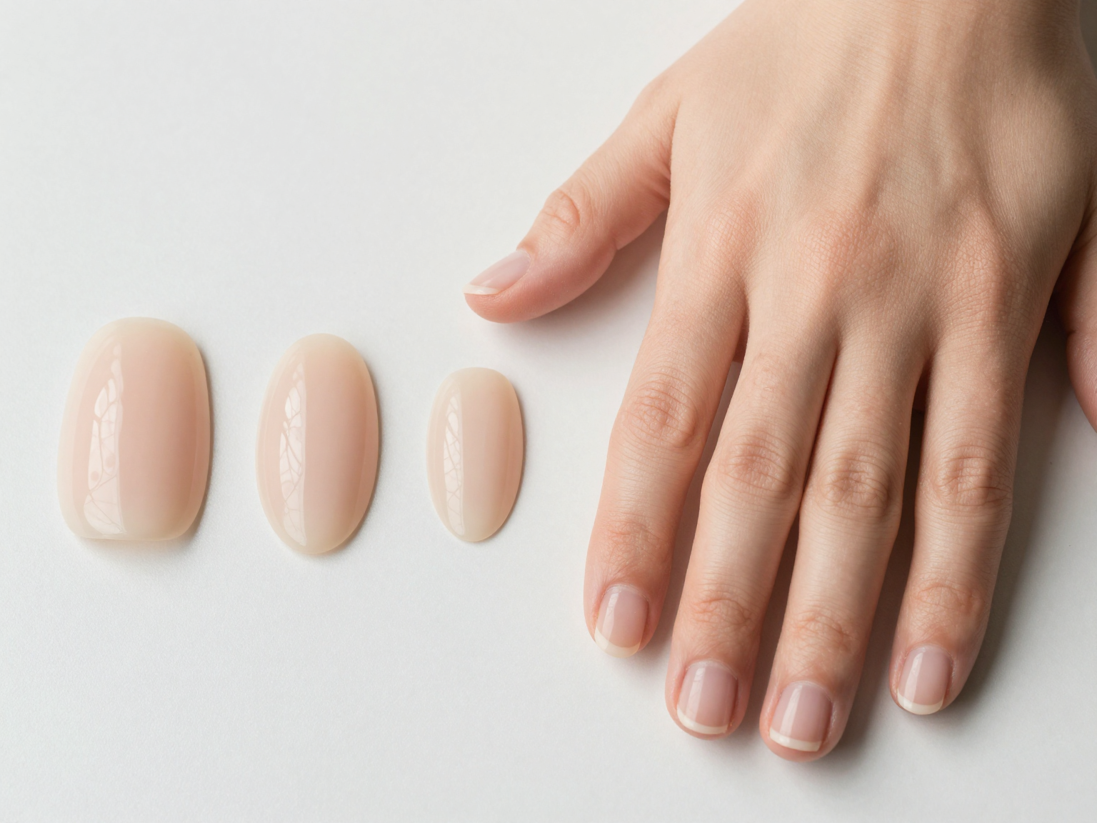 A realistic comparison image showing flattering short nail shape options for short wide fingers.