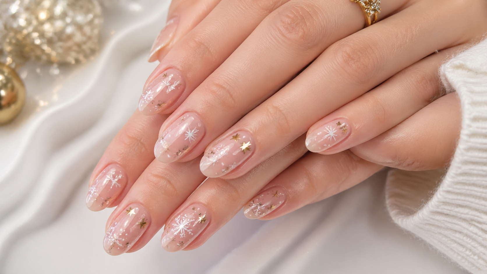 Elegant snowflake and star nail art