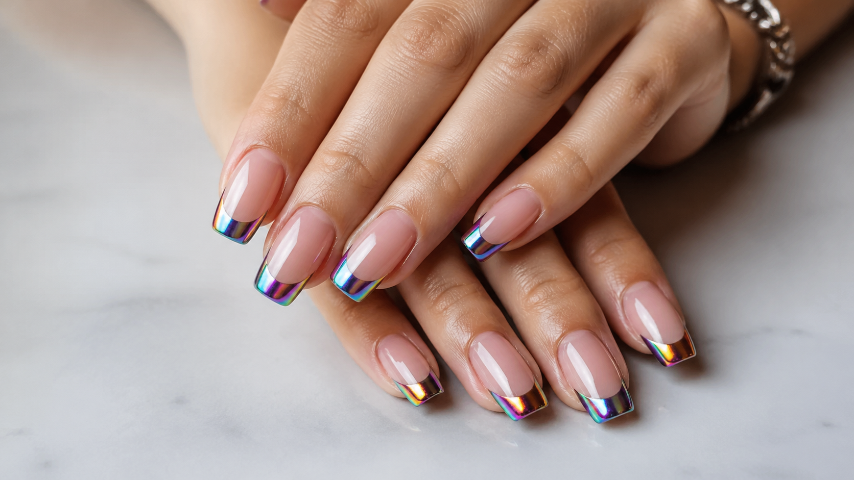 Chrome Rainbow Tips: futuristic flair meets bold color