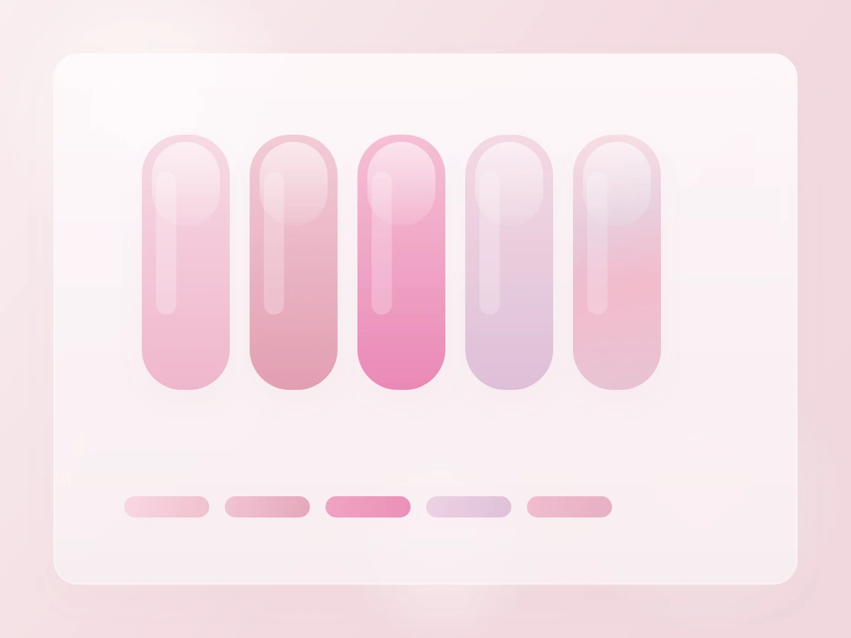 A salon-style display comparing pink manicure directions in sheer baby pink, milky rose, jelly pink, and glazed chrome pink.