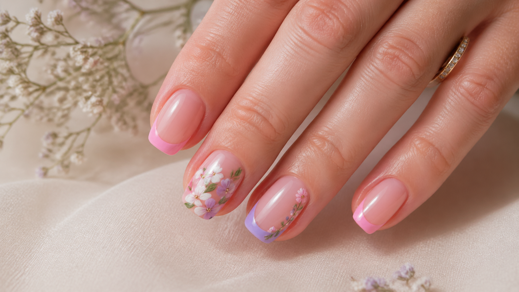 Hand-painted floral nail art