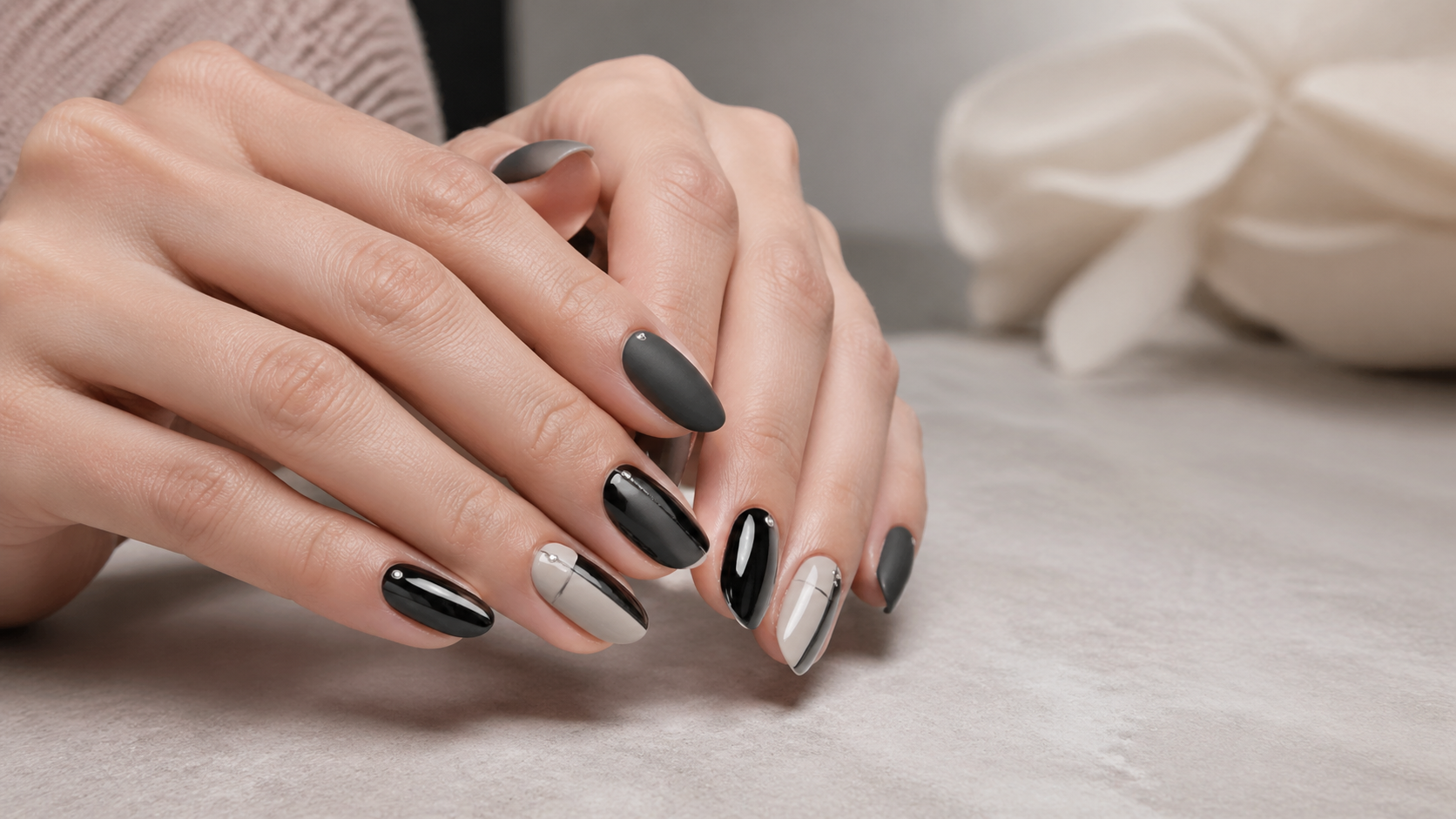 Monochrome magic through finish contrast—matte meets gloss in sophisticated harmony.