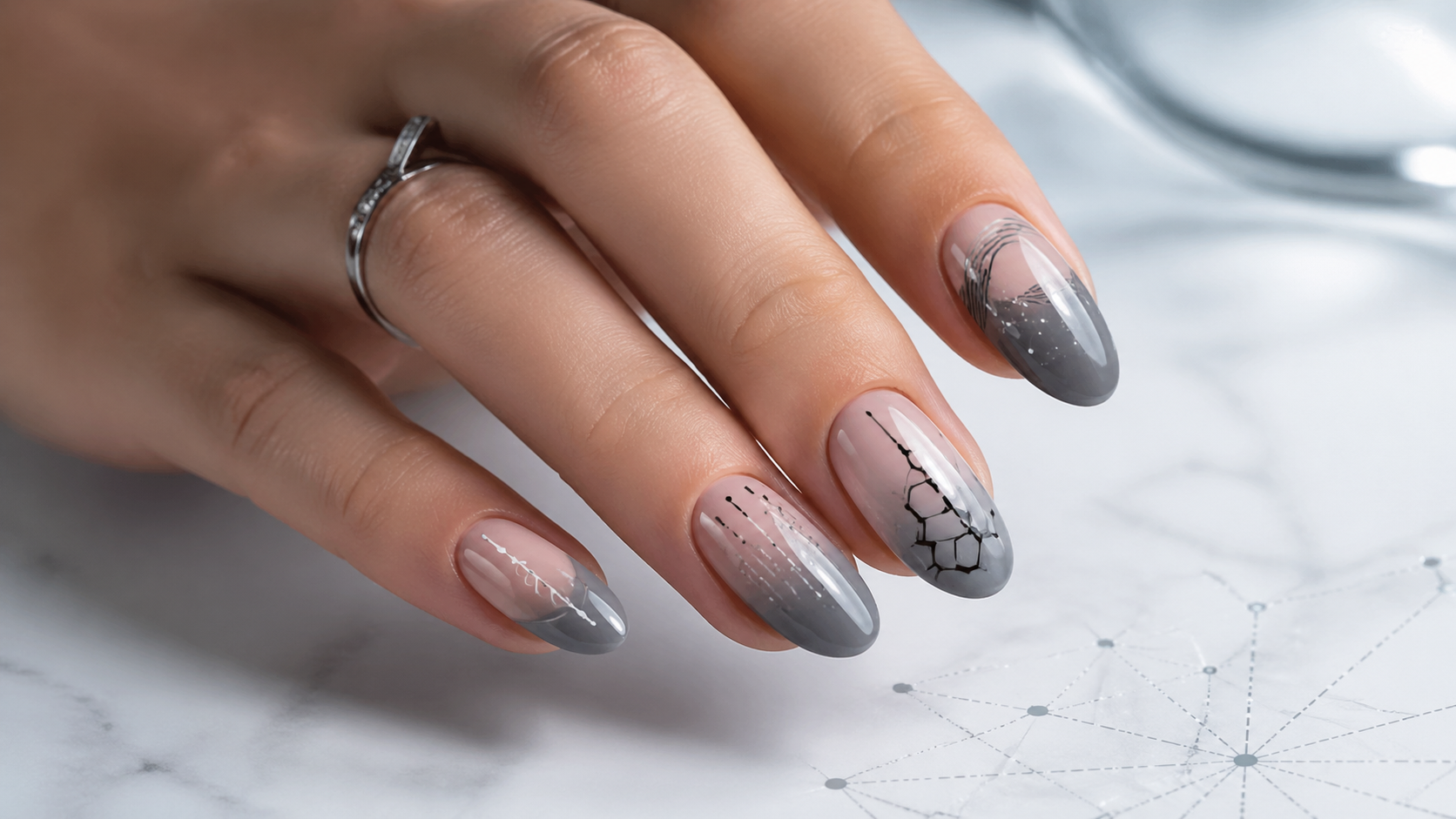 AI-generated nail art blending data-driven symmetry with organic beauty.